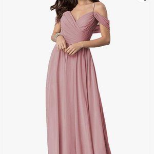 dresspic elegant v neck bridesmaid dress long with slit, color dusty rose